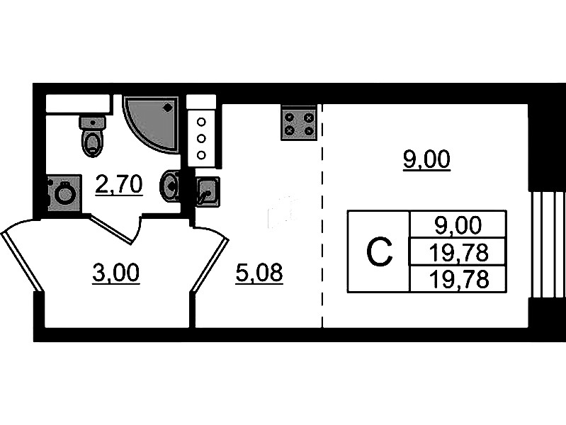 Квартира студия 19.78 м², 1/23 эт., ЖК «Живи! В Рыбацком»